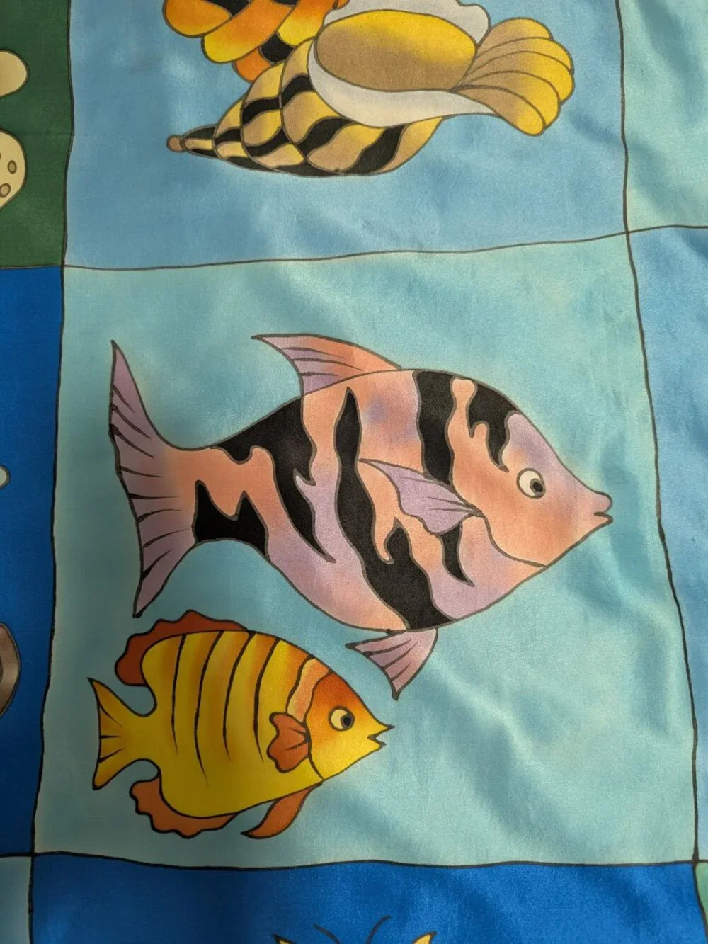 Vintage Hand Painted Silk Scarf 33x36 Abstract Butterfly Fish Floral 100% Silk